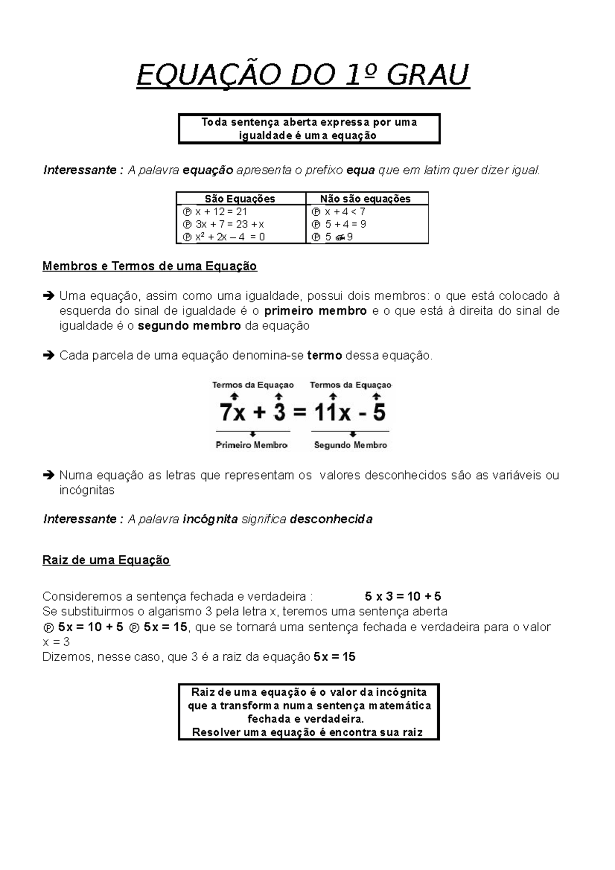 Problemas Equacao DO 1 GRAU - EQUAÇÃO DO 1º GRAU Toda sentença aberta ...