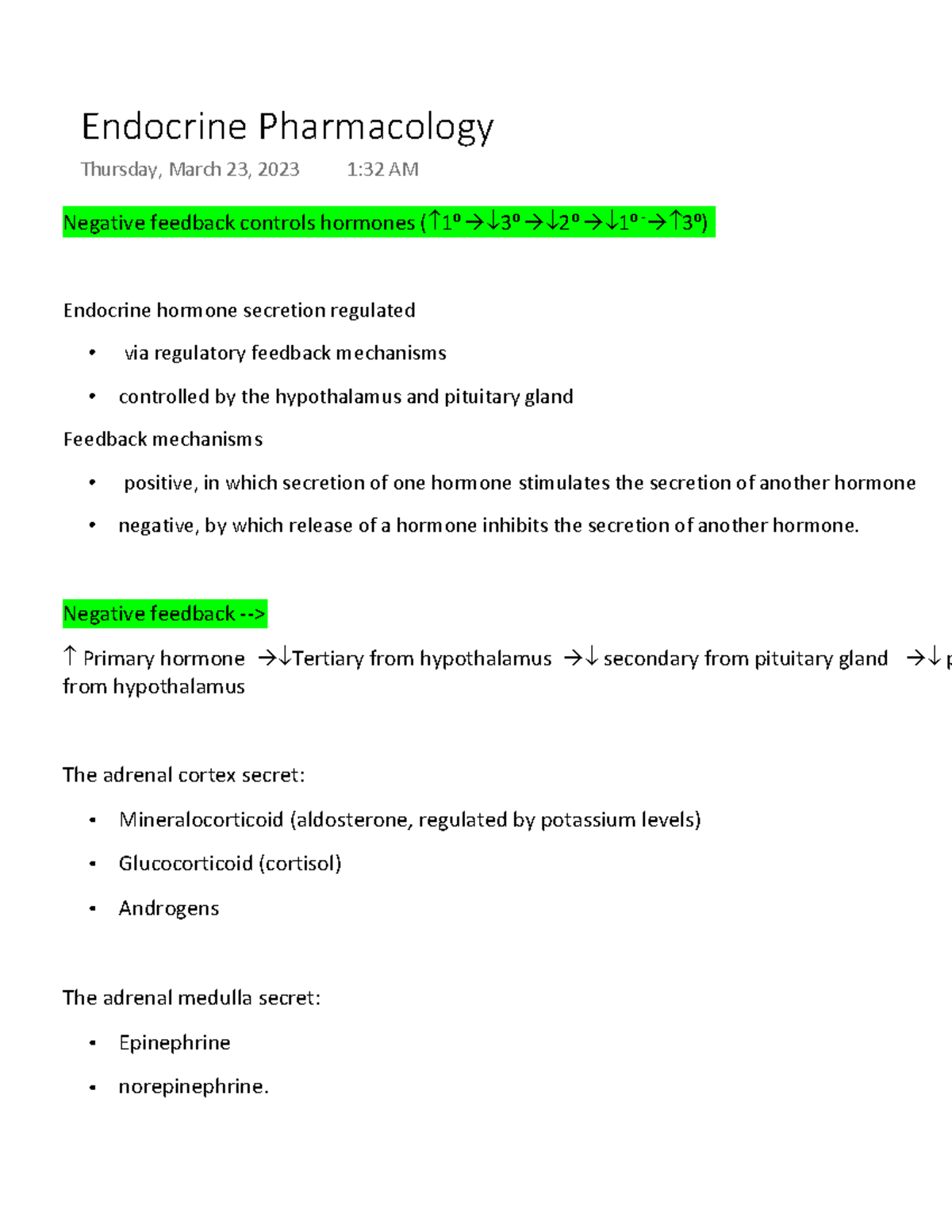 Endocrine Pharmacology Negative feedback controls hormones ( 1 o à ̄ 3 o à ̄ 2 o à ̄ 1 o à 3
