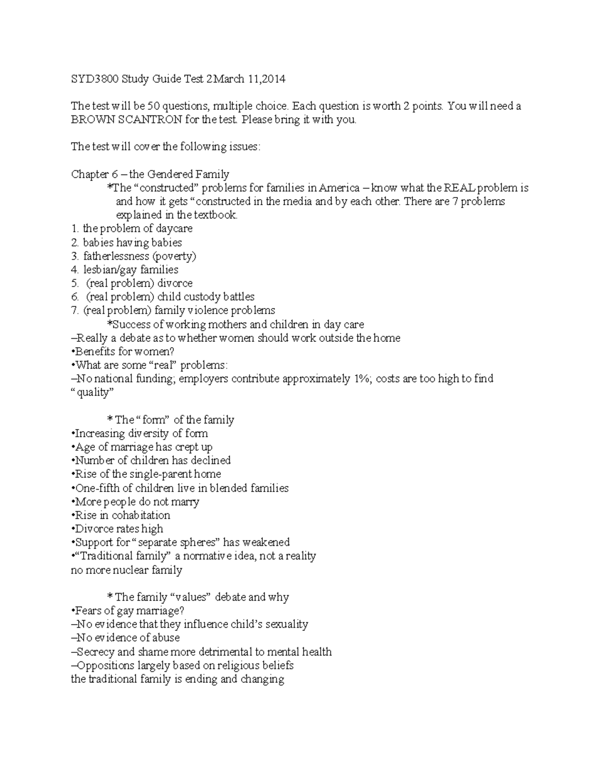 Study Guide Test 2 - Each question is worth 2 points. You will need a ...
