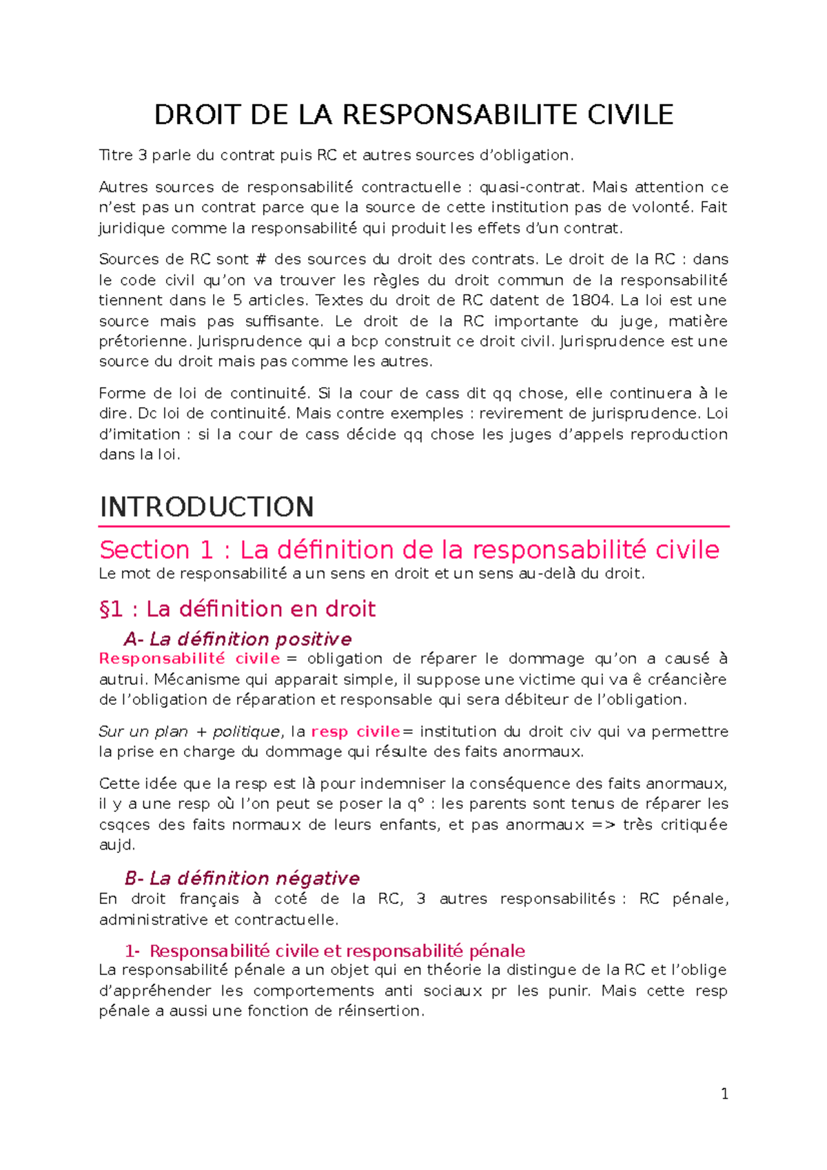 Droit de la responsabilité civile cours DROIT DE LA RESPONSABILITE CIVILE Titre 3 parle du Droit de la responsabilité civile cours DROIT DE LA RESPONSABILITE CIVILE Titre 3 parle du