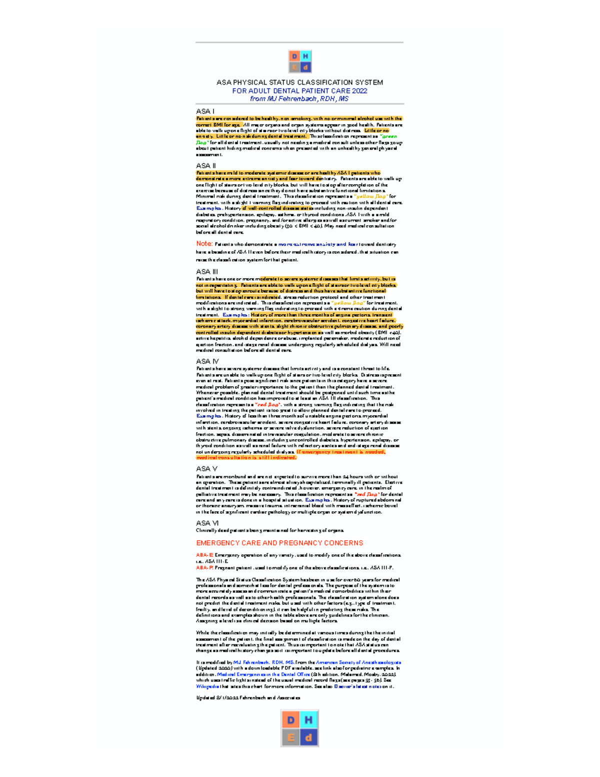 ASA lecture notes ASA PHYSICAL STATUS CLASSIFICATION SYSTEM FOR