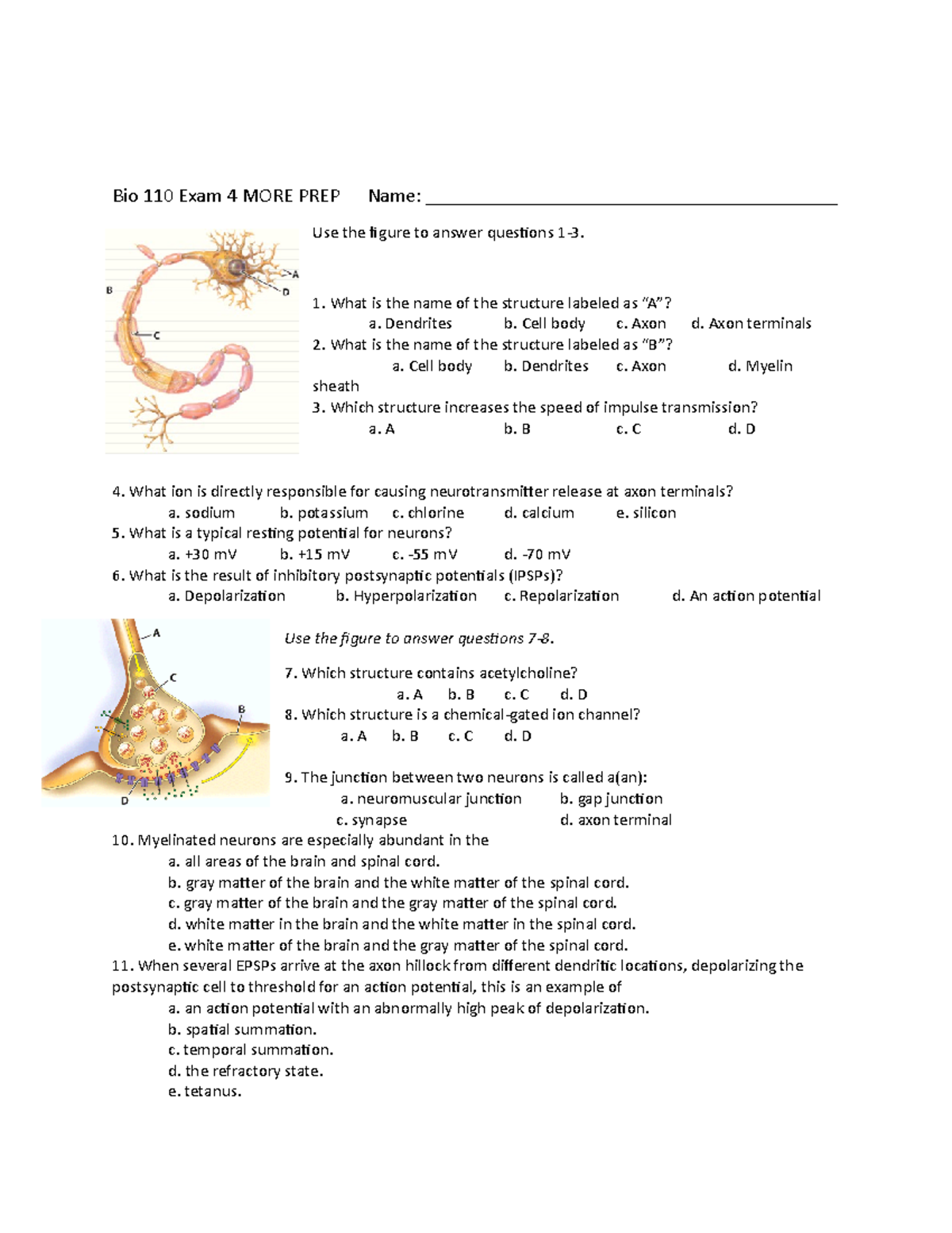 Bio 110 Exam 4 More Prep Practice Questions Bio 110 Exam 4 More