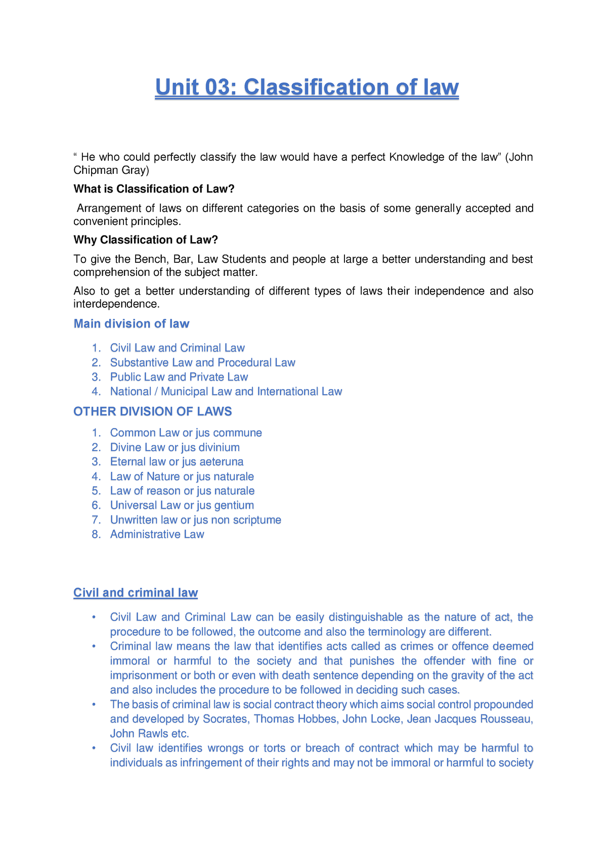 Unit Classifications Of Law Unit Classification Of Law