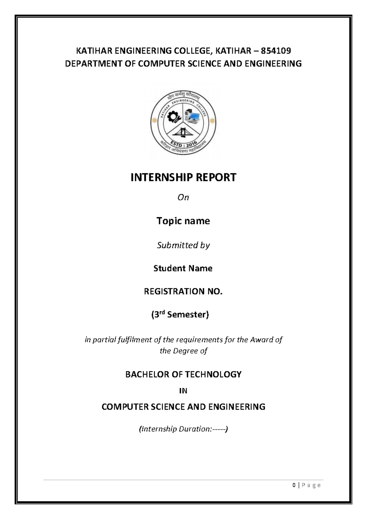 Internship Report - KATIHAR ENGINEERING COLLEGE, KATIHAR – 854109 ...