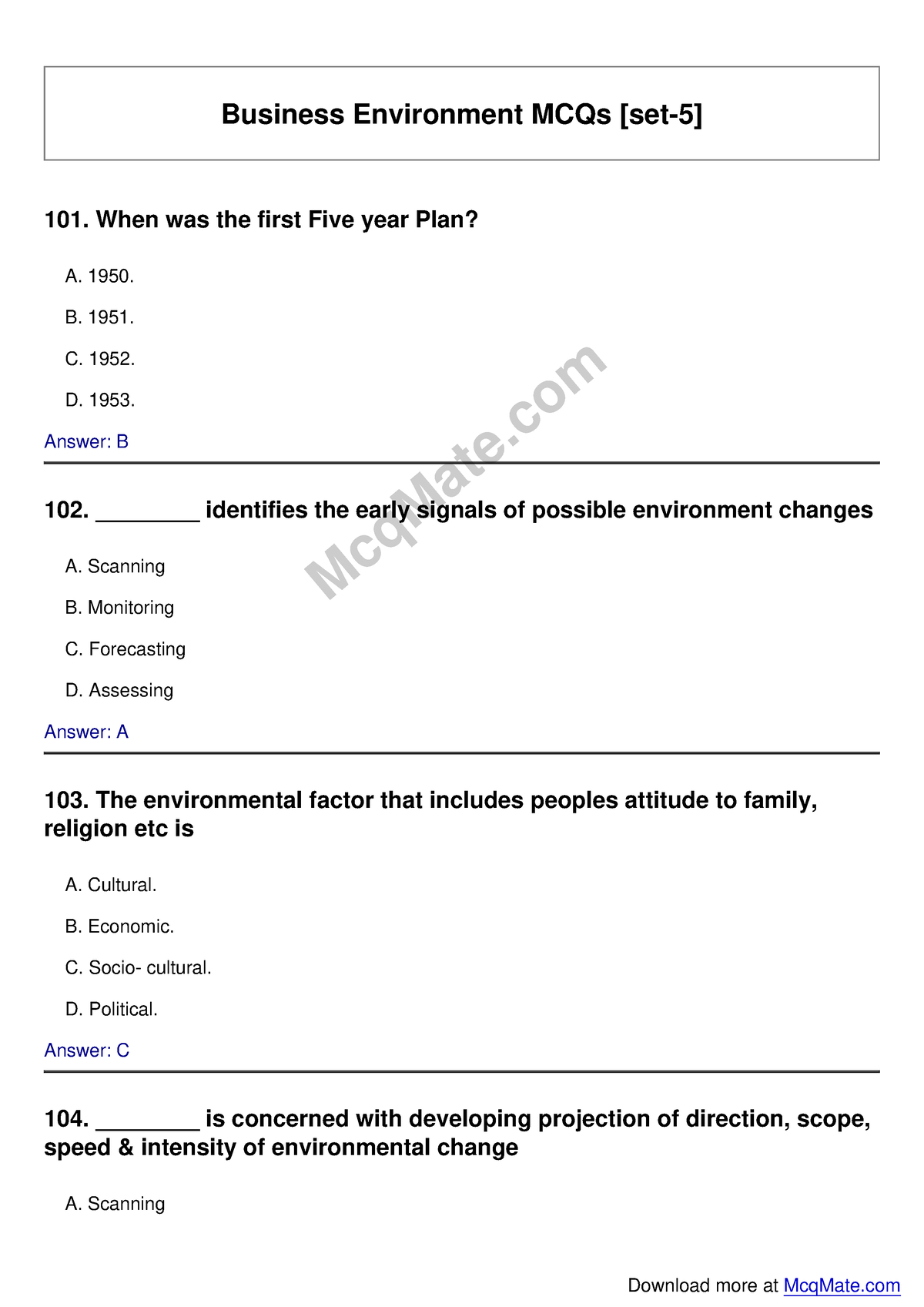 Business-environment Solved MCQs [set-5] Mcq Mate - Business ...