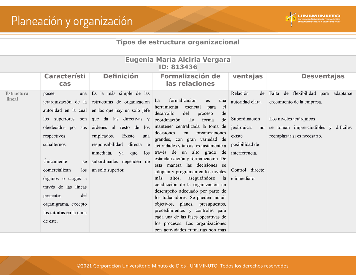 Cuadro Comparativos Sobre Estructuras Organizacionales Tipos De