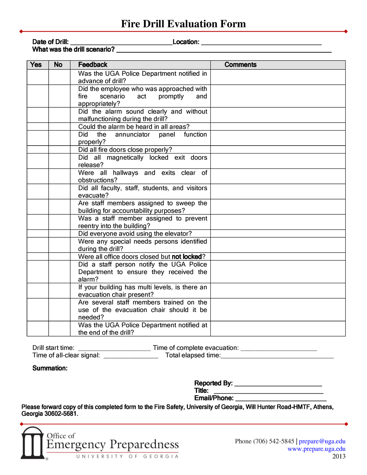 Fire drill evaluation report template - Fire Drill Evaluation Form ...