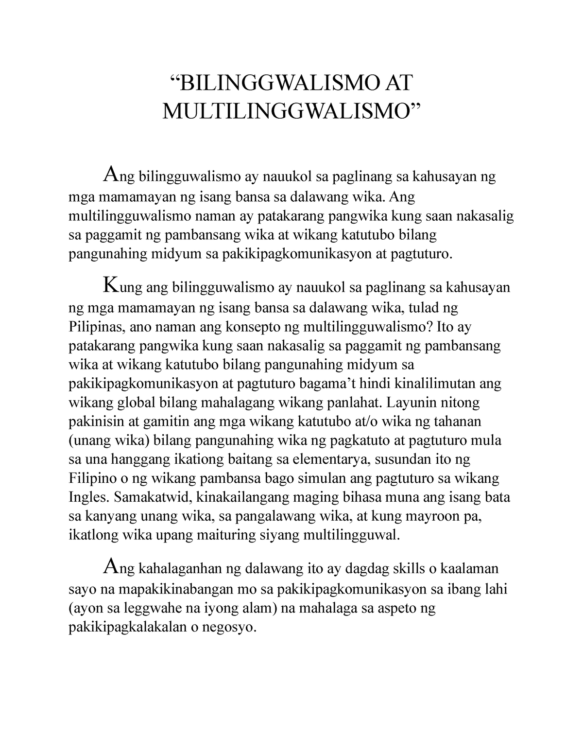 Bilinggwalismo AT Multilinggwalismo - “BILINGGWALISMO AT ...