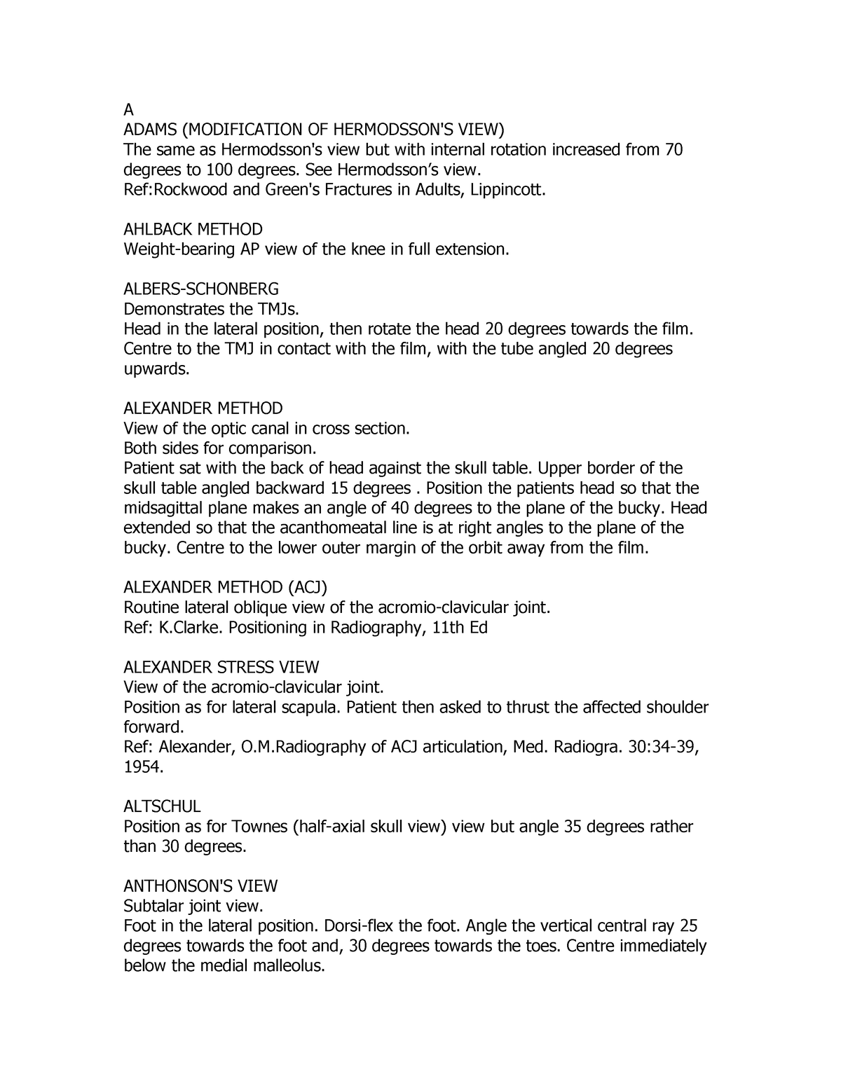 Methods A - Z - Copy Positioning - A ADAMS (MODIFICATION OF HERMODSSON ...