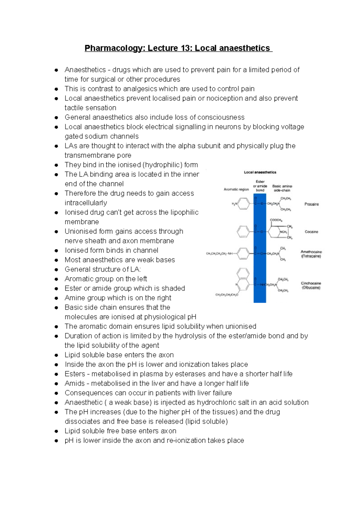 Pharmacology Lecture 13 Local Anaesthetics - Pharmacology: Lecture 13 ...
