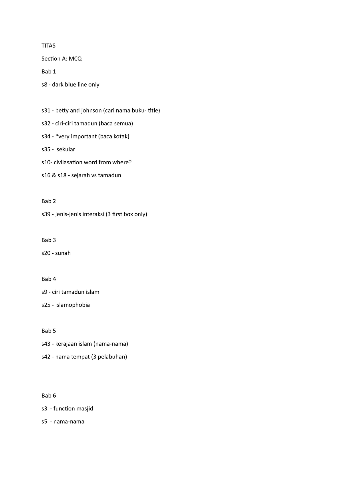TITAS past year tips  TITAS Section A MCQ Bab 1 s8  dark blue line