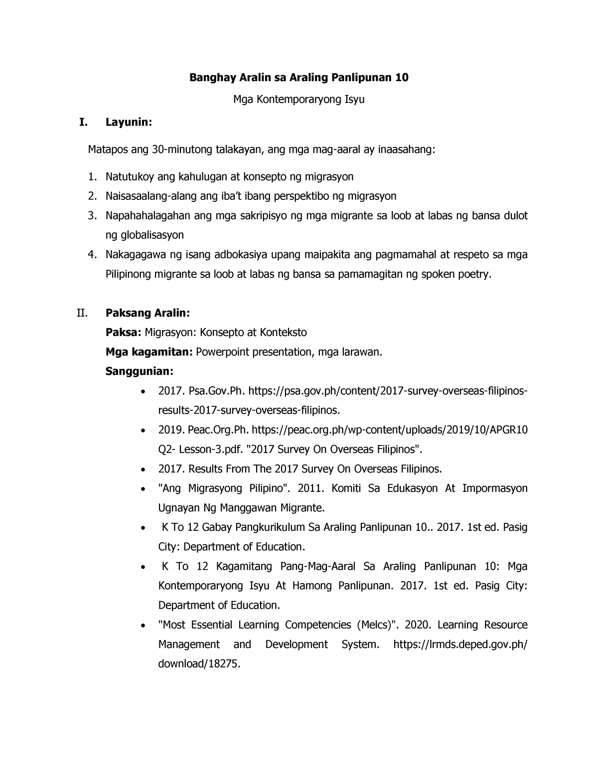 Final Demo Lp Lesson Plan Ap Banghay Aralin Sa Araling Panlipunan 10 Mga Kontemporaryong 5499