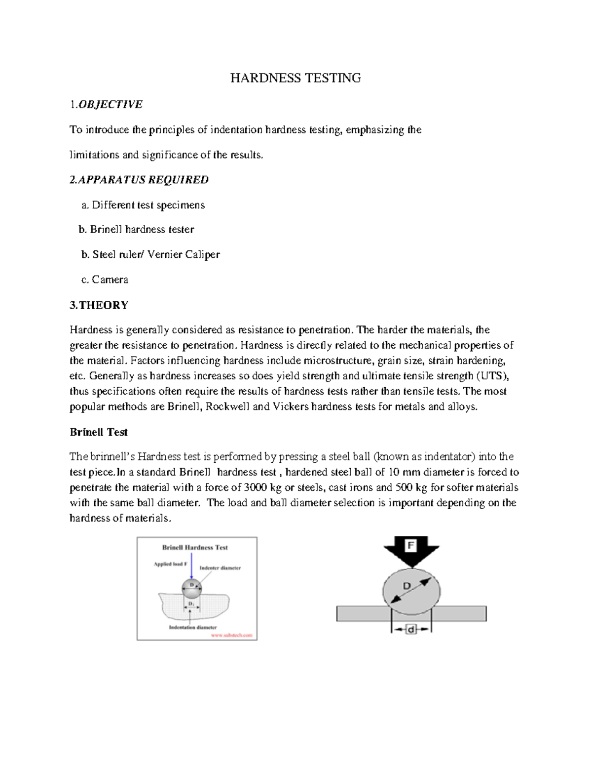 Hardness Testing Manuals - HARDNESS TESTING 1 To Introduce The ...