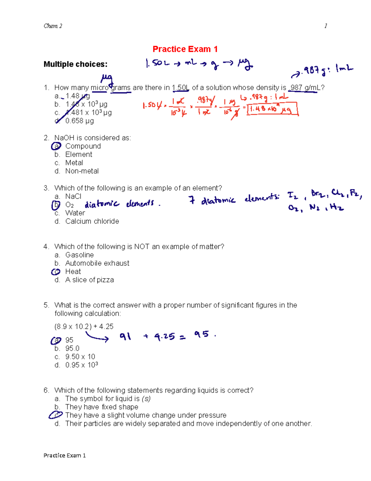 Chem2 Practice Problems - Chem 2 1 Practice Exam 1 Practice Exam 1 ...