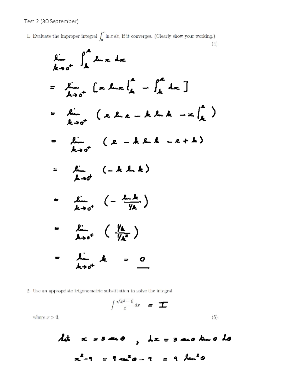 Test 2 (30 September) - practise - Test 2 (30 September) 1. Evaluate ...