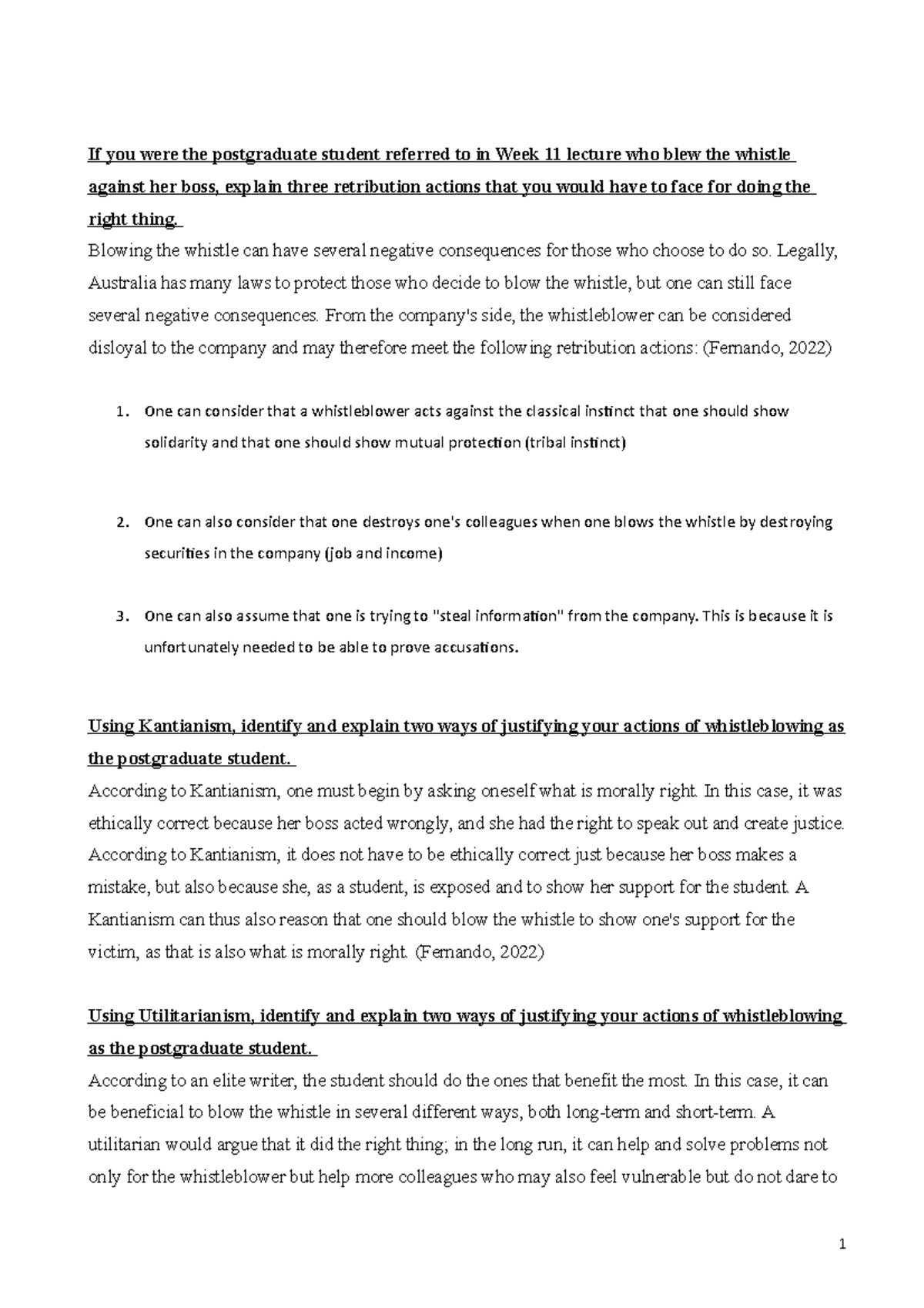 BUS101 Lecture notes week 13 - If you were the postgraduate student ...