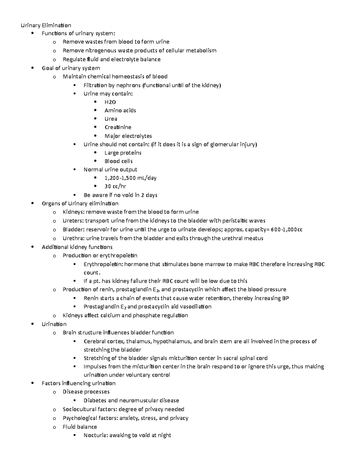 Urinary Elimination: Ch. 46 - Urinary Elimination Functions Of Urinary ...