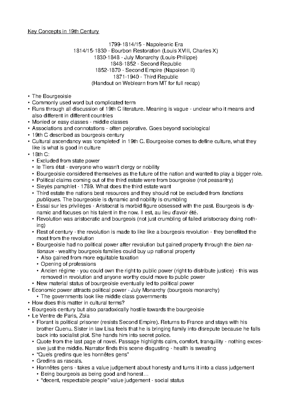 French Lit Key Concepts 19th Century - Key Concepts in 19th Century ...