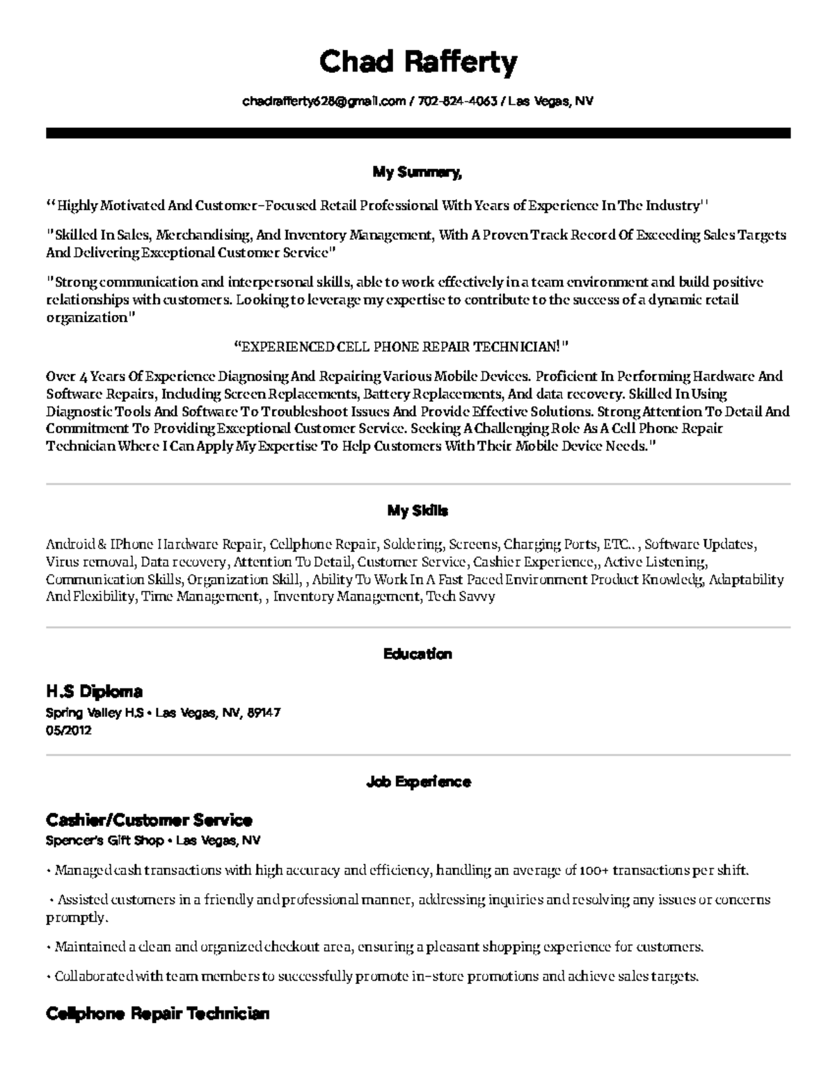 My Resume - gtgggtthjkjhgfds - My Summary, ‘‘Highly Motivated And ...