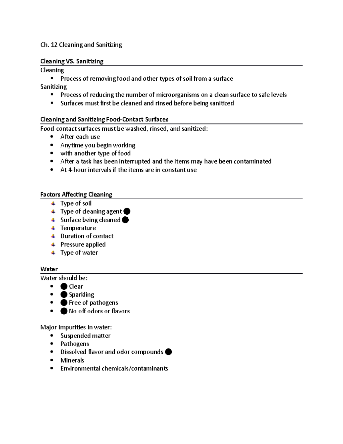 Ch. 12 Cleaning and Sanitizing lect 1 Ch. 12 Cleaning and Sanitizing Cleaning VS. Sanitizing
