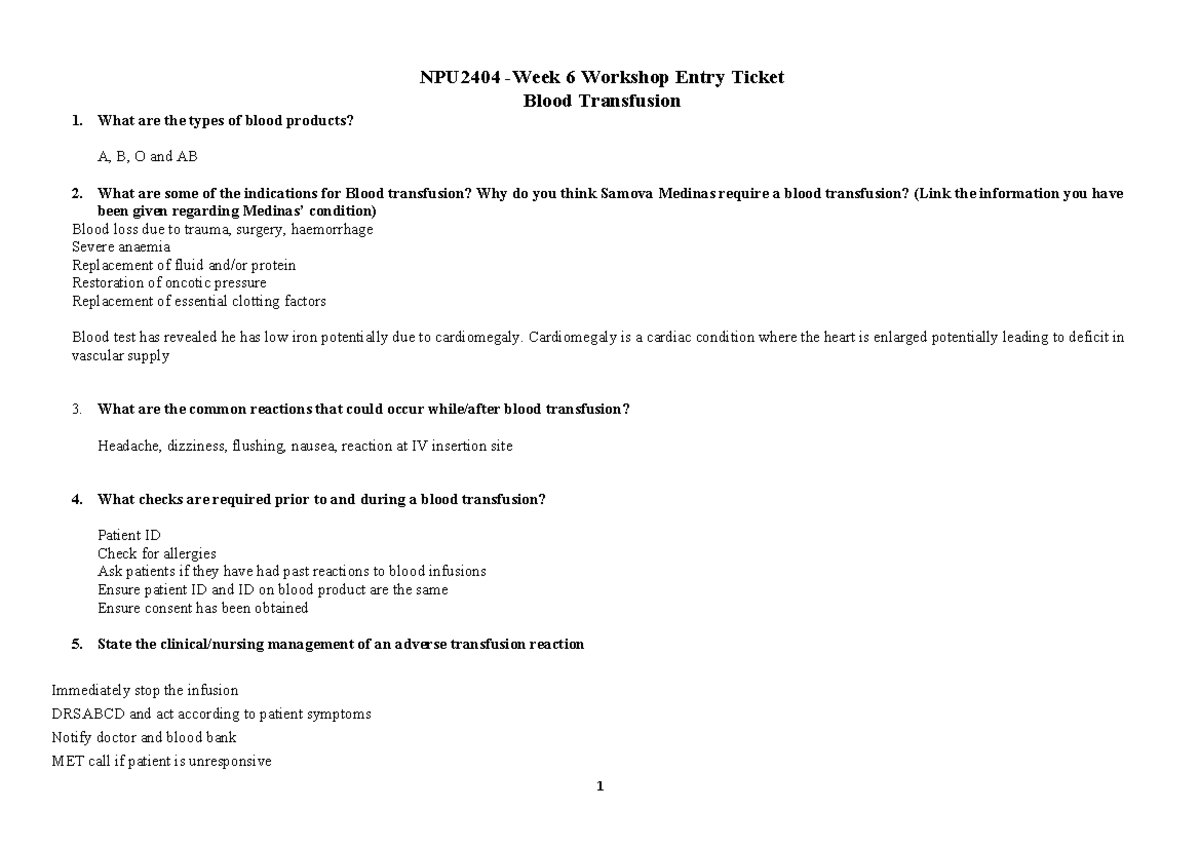 Wk 6 entry ticket - NPU2404 - Week 6 Workshop Entry Ticket Blood ...