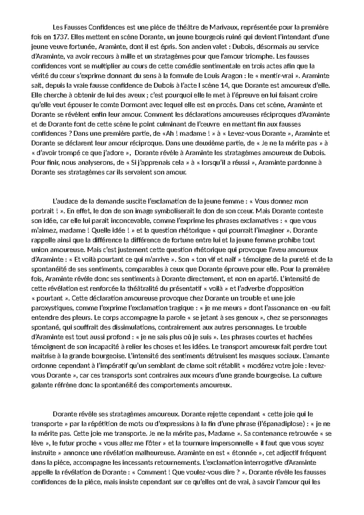 Analyse Linéaire Les Fausses Confidences Acte 3 Scène 12 Analyse acte III, scène 12, fausses confidences - Les Fausses