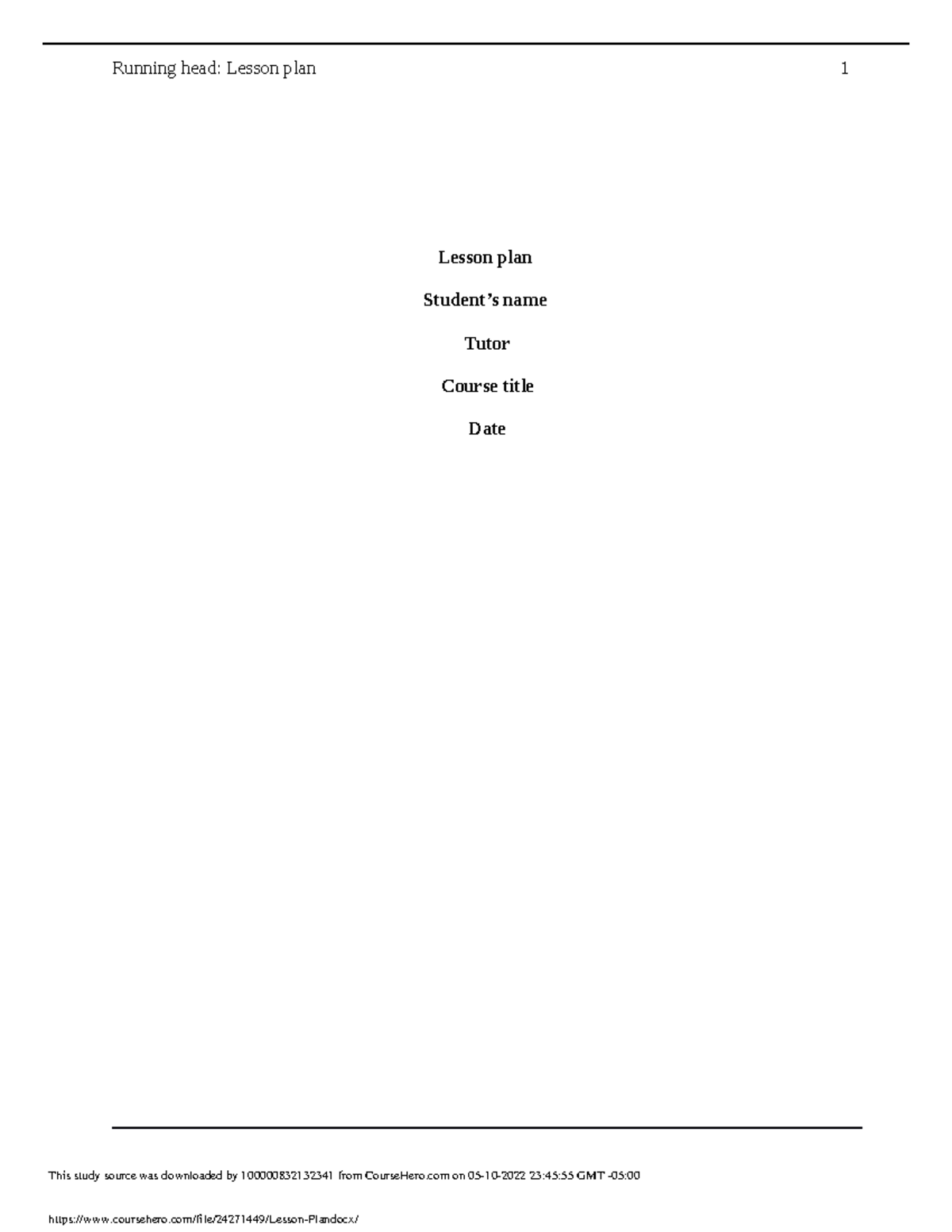 Document For Lesson Plan Lesson Plan Student s Name Tutor Course