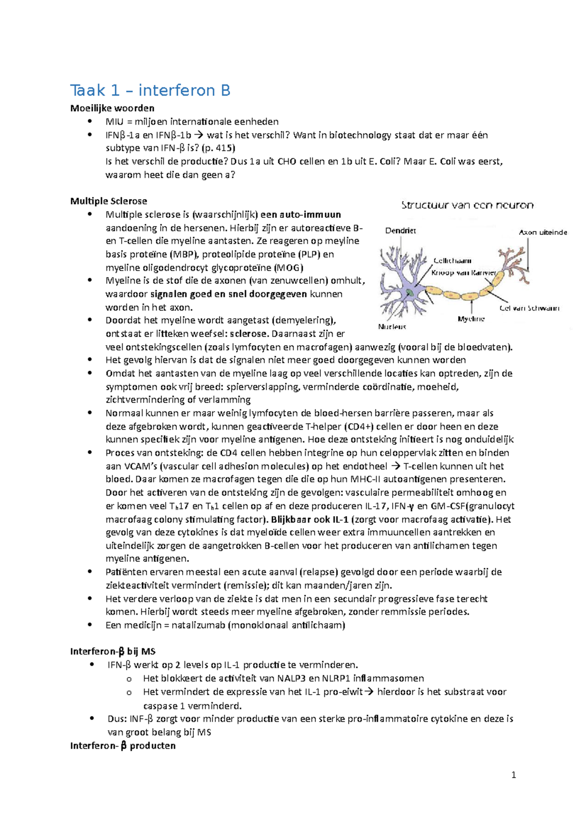 Taak 1 - Interferon B - Taak 1 – Interferon B Moeilijke Woorden MIU ...