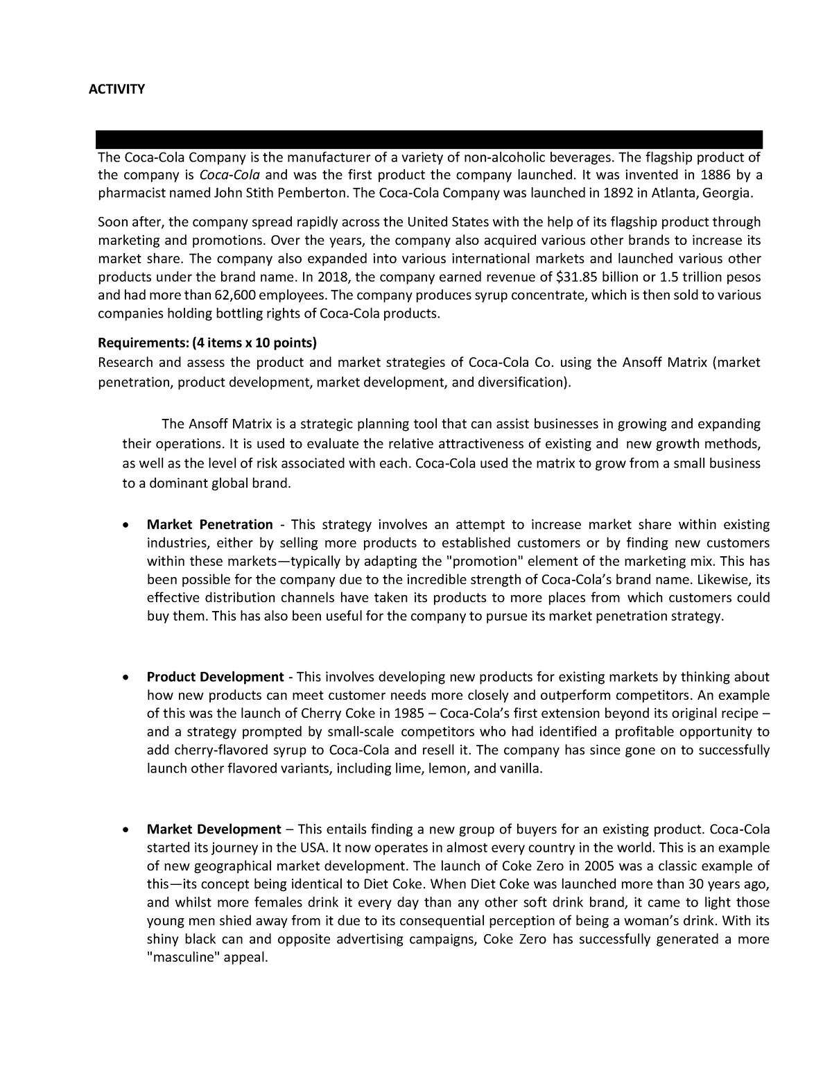 02 Activity 1(10) SBA - Strategic Business Analysis - ACTIVITY The Coca ...