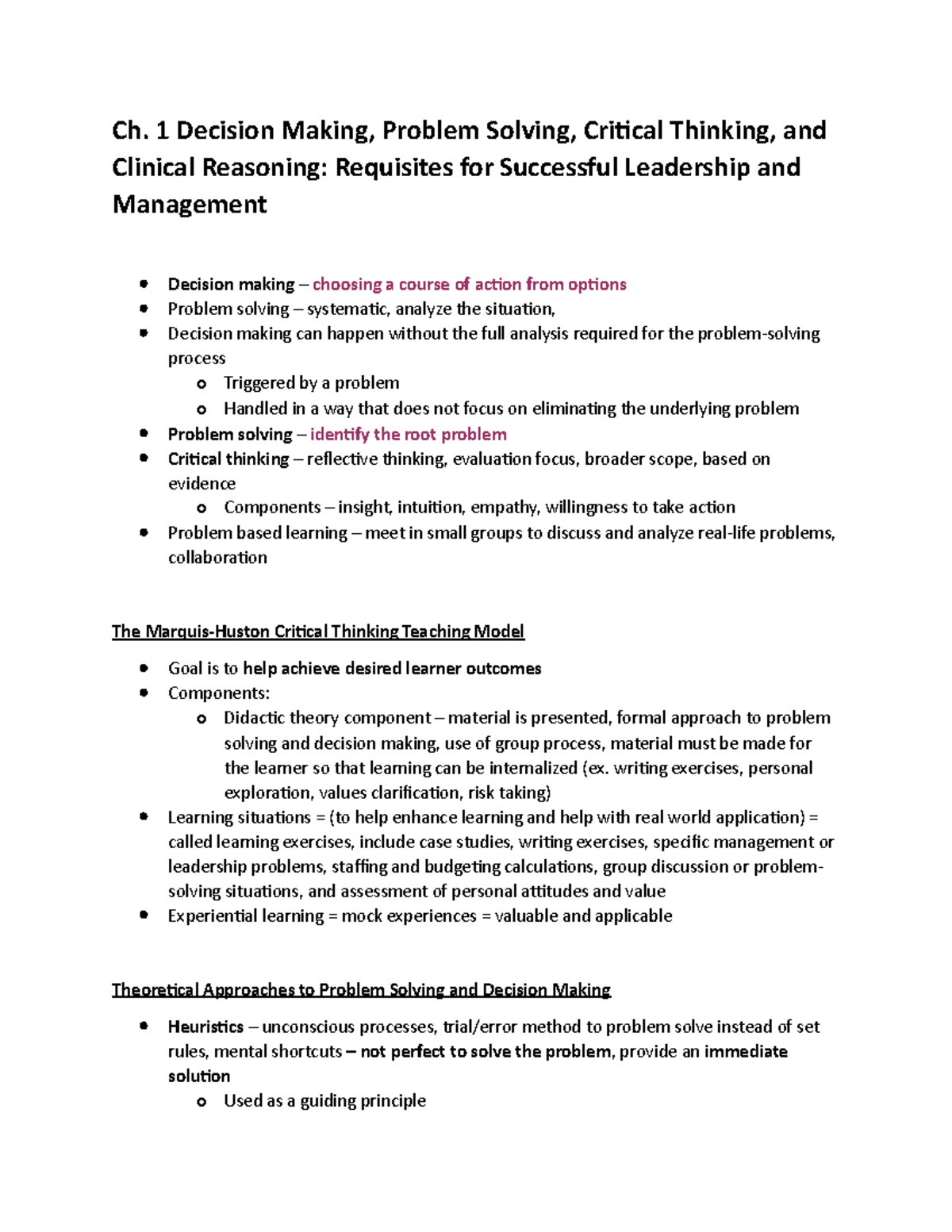 decision making problem solving critical thinking and clinical reasoning