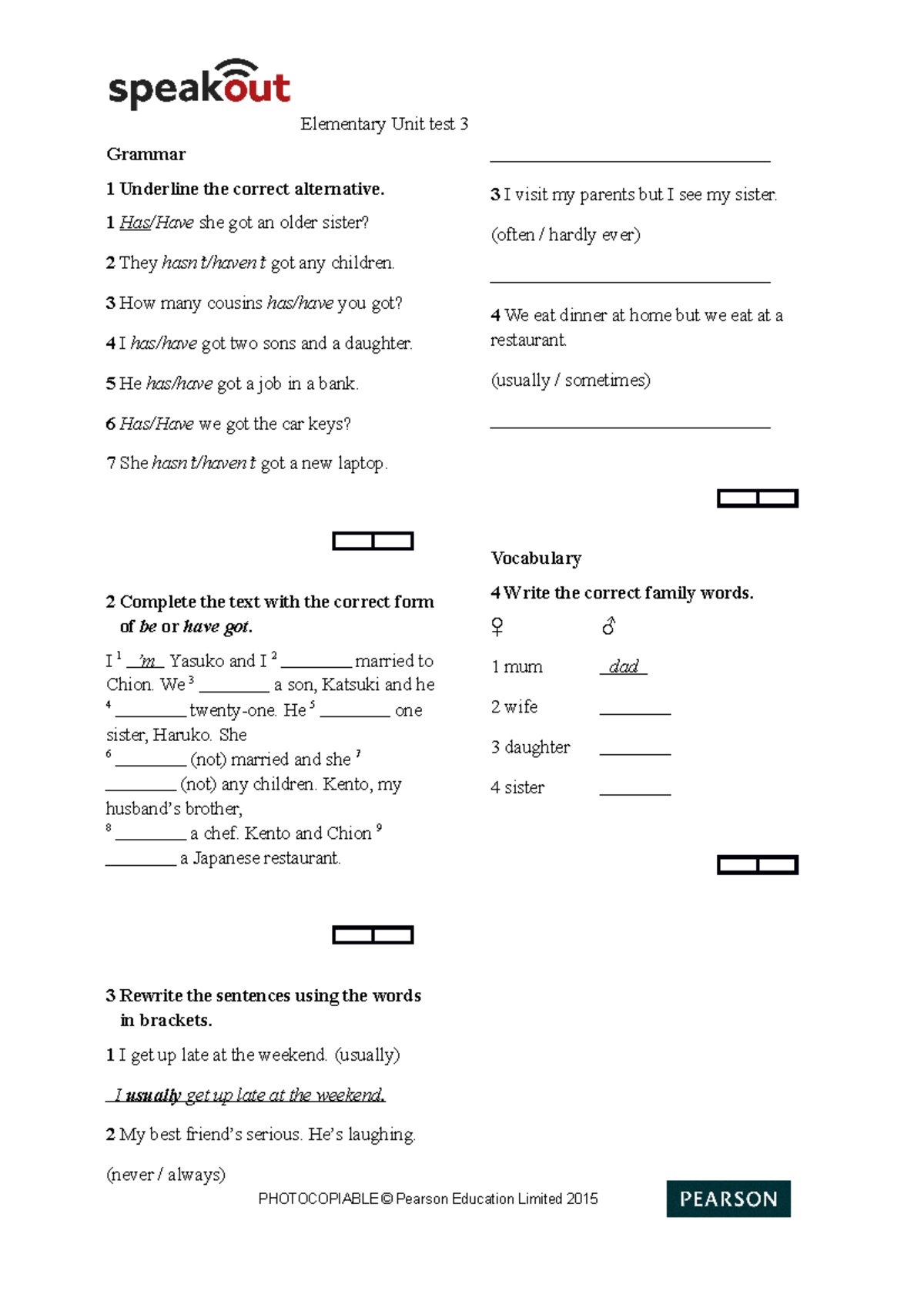 04. SO2nd Ed Elem Unittest 3 - Elementary Unit test 3 Grammar 1 ...