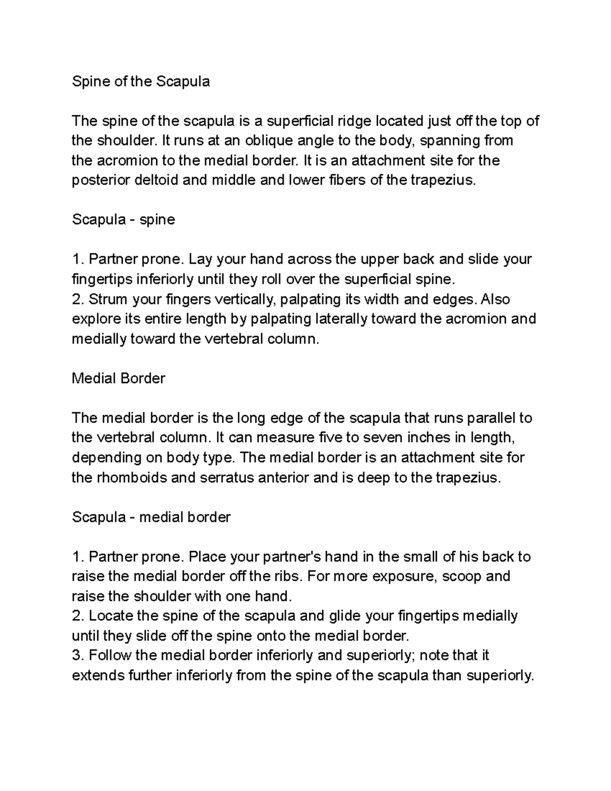 Palpating The Scapula Notes How To Palpate Spine Of The Scapula