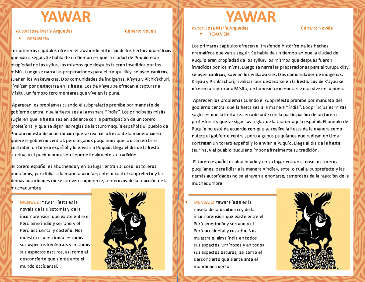 Ensayo Literario De Yawar Fiesta Pdf