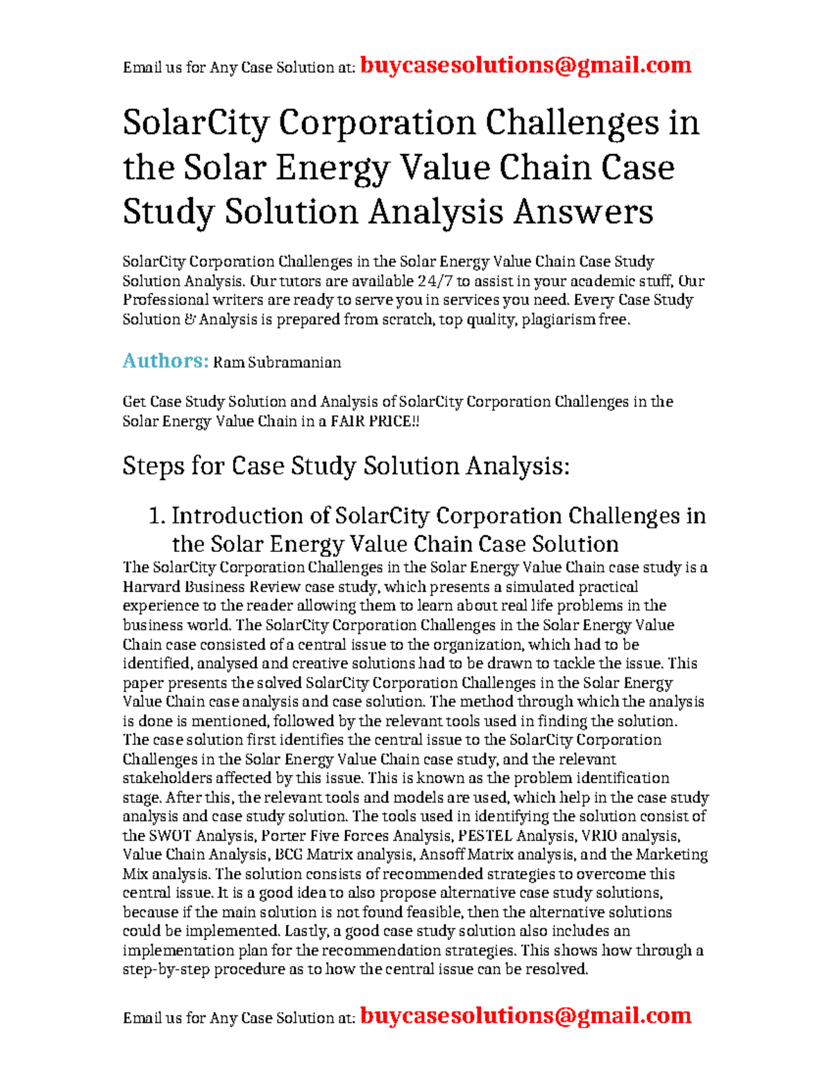 Case Solution SolarCity Corporation Challenges in the Solar Energy ...