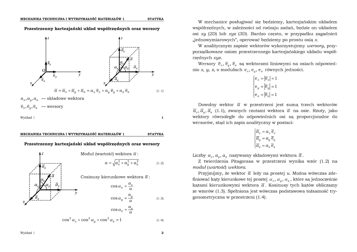 Mtwm1 01 - Notatki Z Wykładu 1 - Wyk Ad 1 1 Przestrzenny Kartezja Ski ...