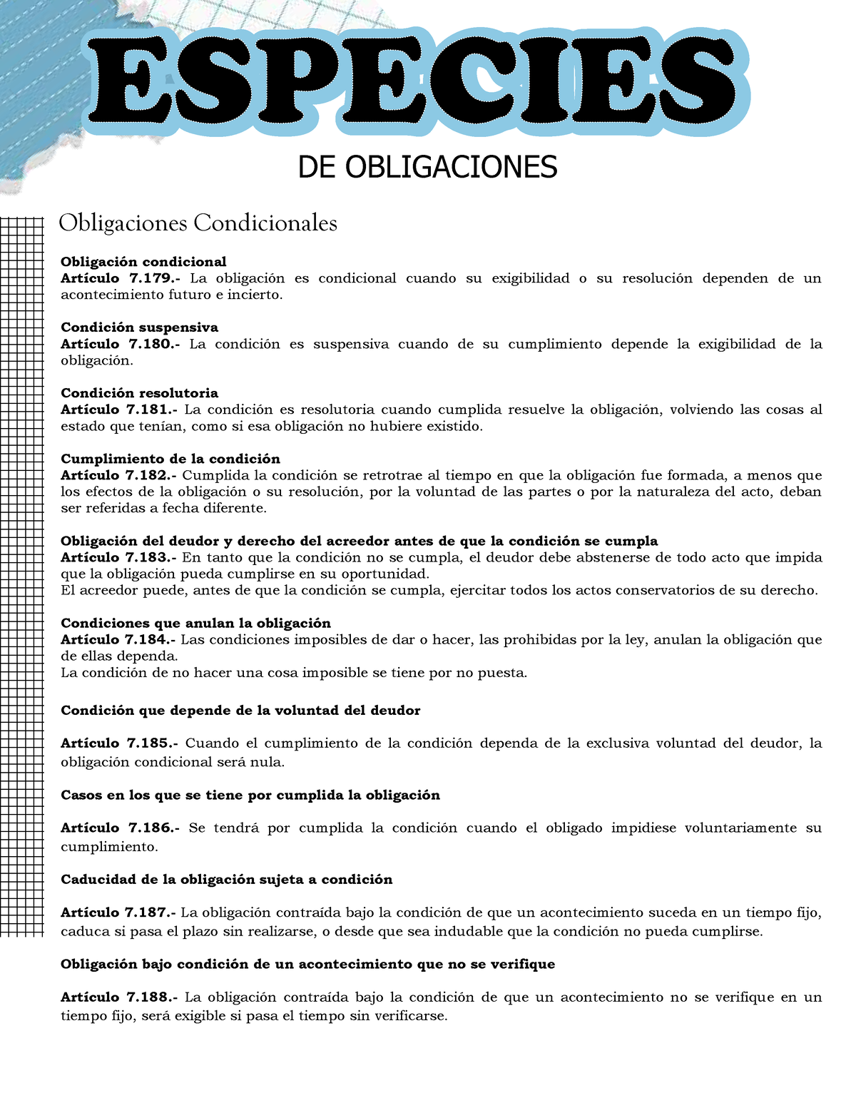 Especies De Obligaciones De Obligaciones Obligaciones Condicionales ObligaciÛn Condicional 2704