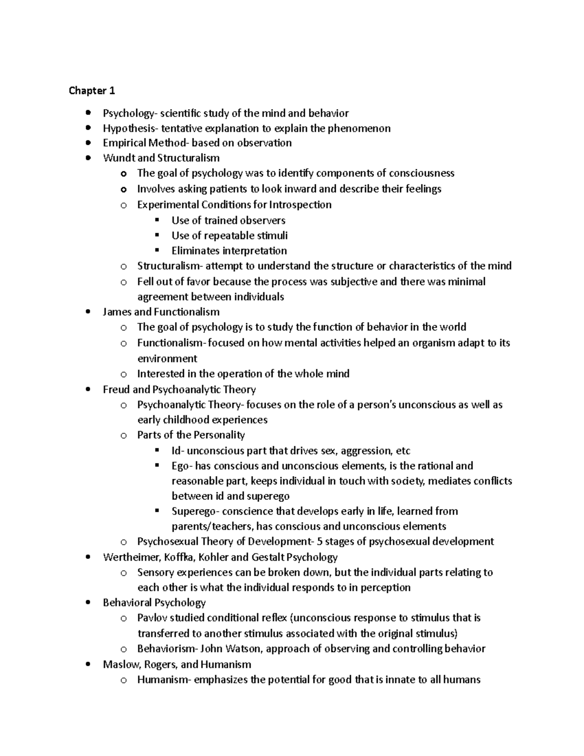 Intro Psych Textbook Notes - Chapter 1 Psychology- Scientific Study Of The Mind And Behavior ...