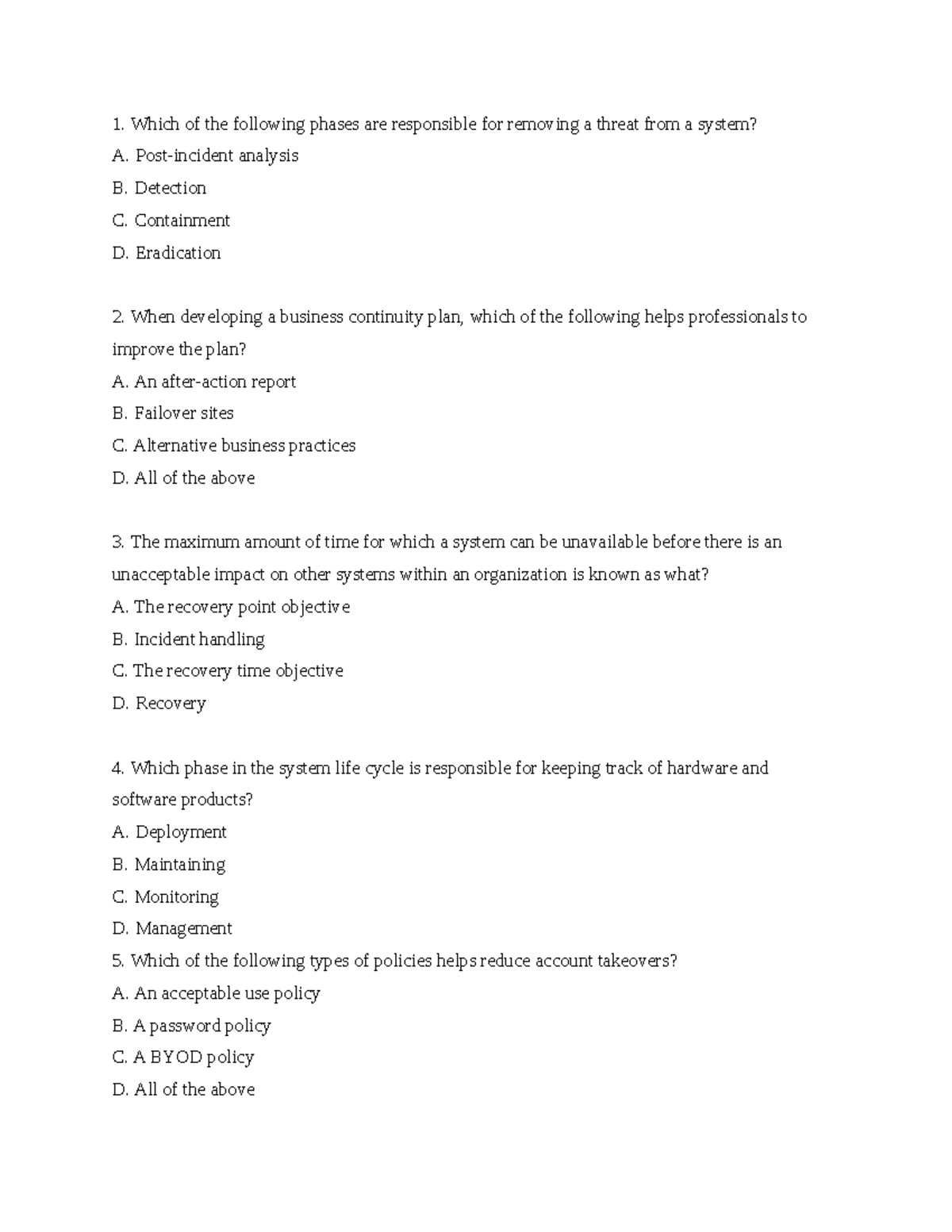 Questions to study Net+ Which of the following phases are responsible