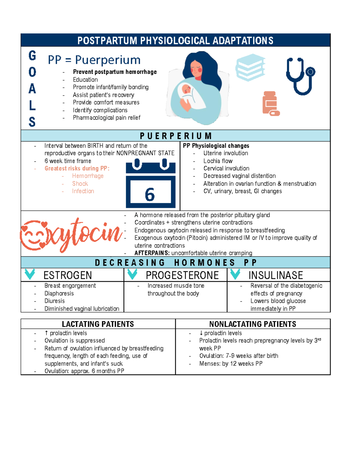 Postpartum Notes - POSTPARTUM PHYSIOLOGICAL ADAPTATIONS G O A L S PP ...
