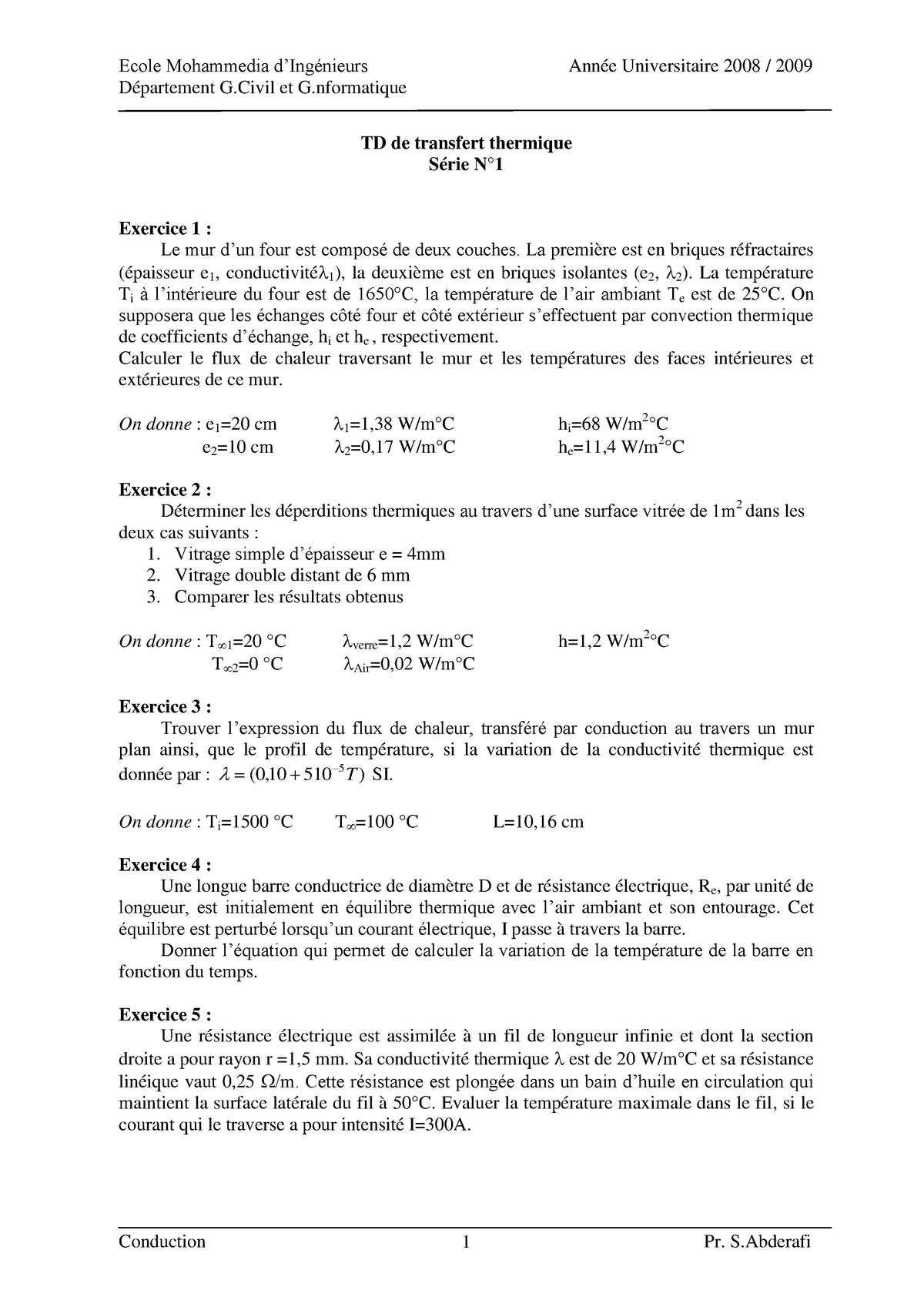 Transfert Thermique Exercices Corrigés 04 - Ecole Mohammedia D ...