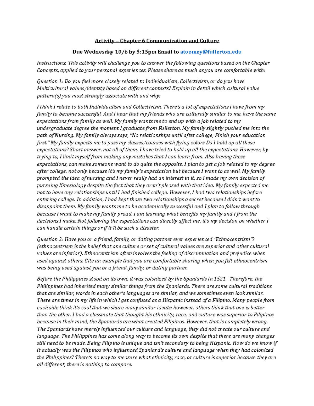 Activity Chapter 6 HCOM100 - Activity – Chapter 6 Communication and ...