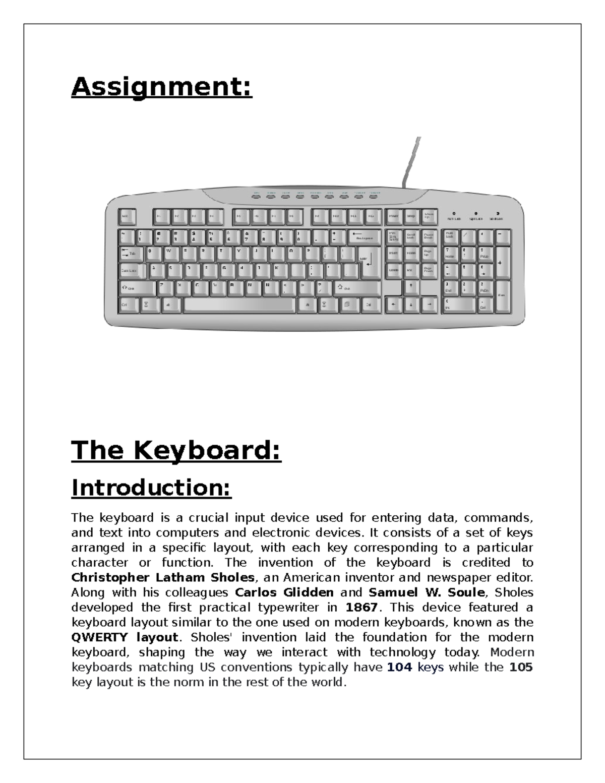 assignment on keyboard