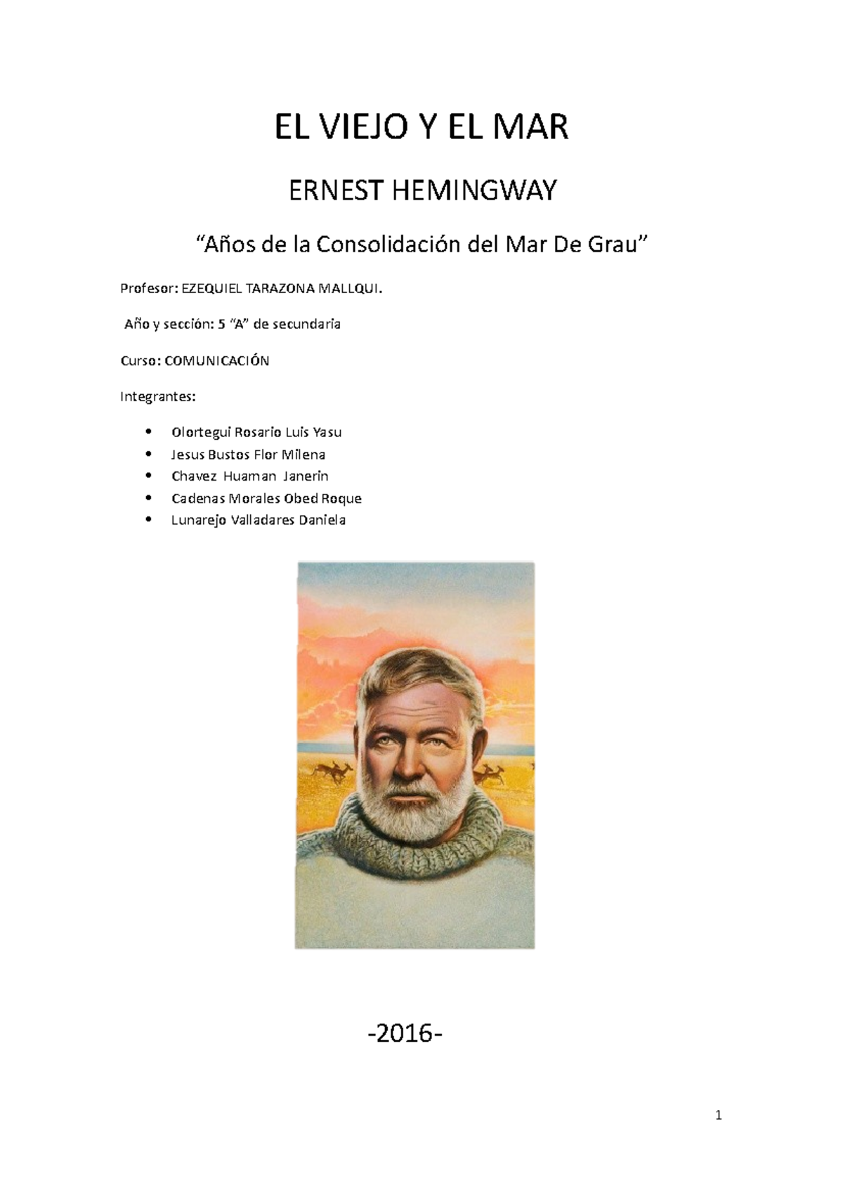 EL Viejo Y EL MAR - EL VIEJO Y EL MAR ERNEST HEMINGWAY De La ...