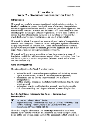 Foundations of Law Study Guide: Statutory Interpretation - Studocu
