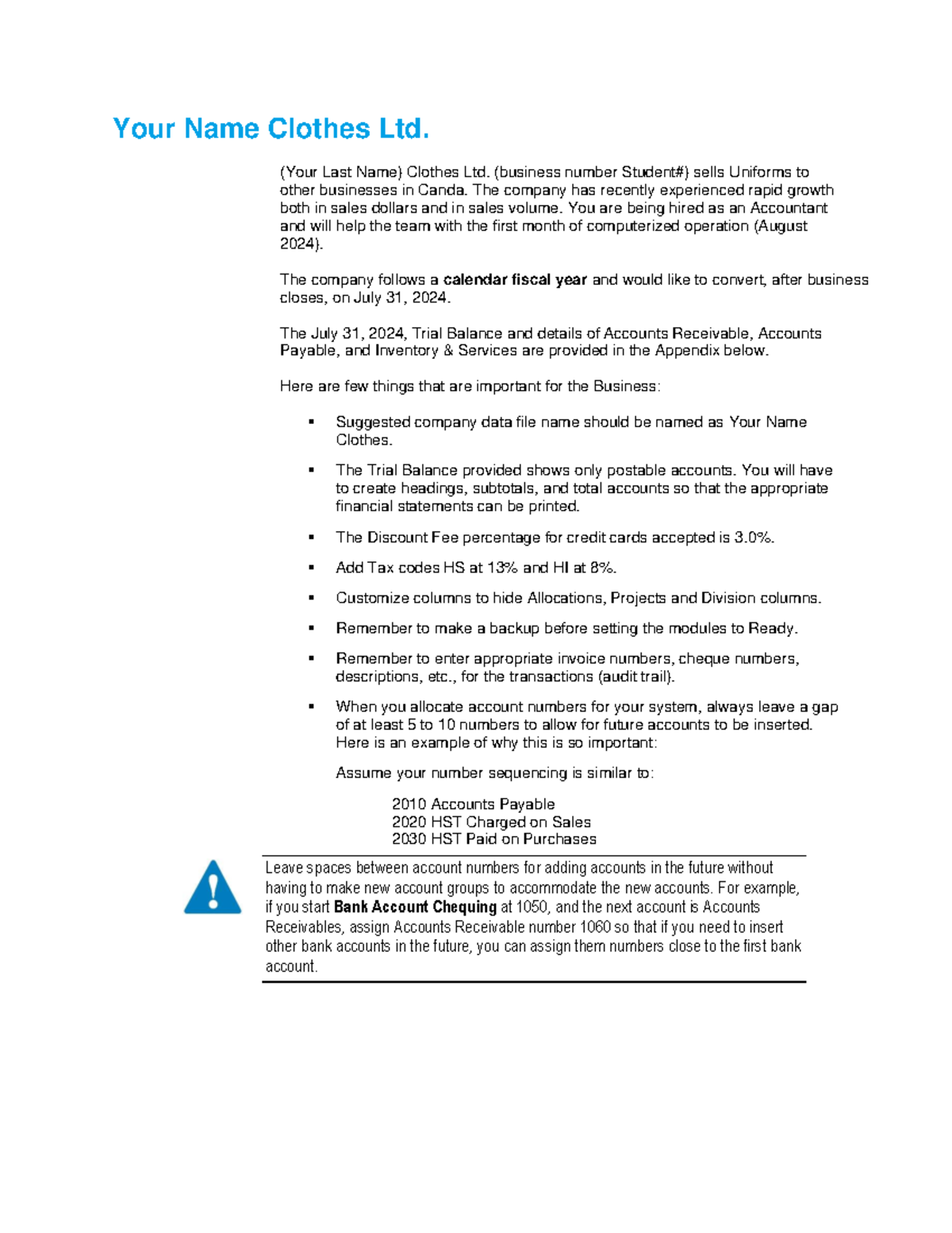 Instruction Your Name Clothes Ltd Your Name Clothes Ltd. (Your Last