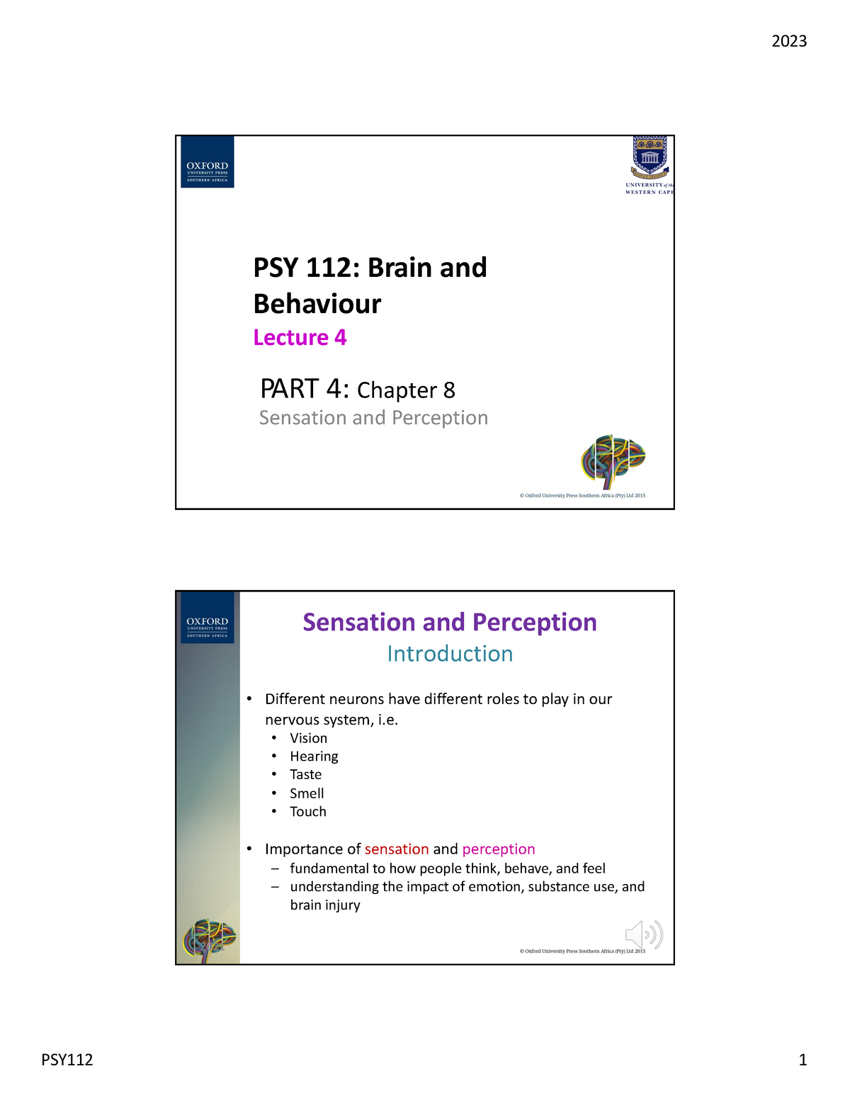 Lecture 4 PSY112 Sensation And Perception 2023 Print Version - PART 4 ...