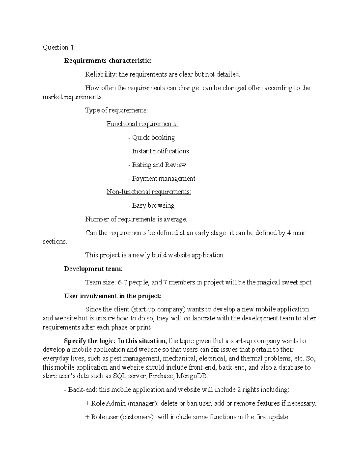 Nay la dap an de incremental may xem thu Question 1 Requirements characteristic Reliability