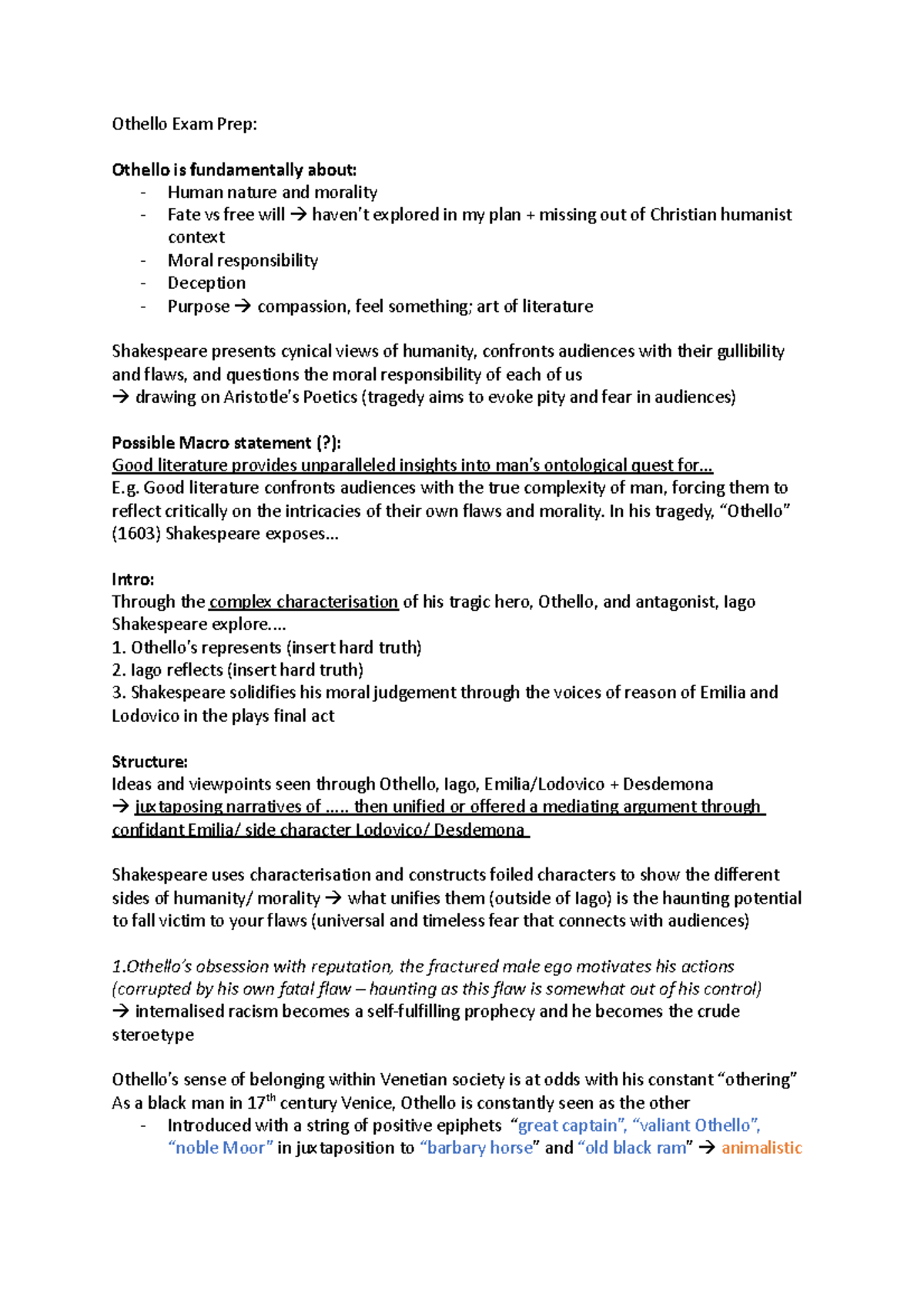 Othello Exam Prep - hello - Othello Exam Prep: Othello is fundamentally ...