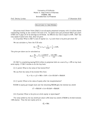 Pdfcoffee - Finance - FINC2011 Tutorial 5 BMA Chapter 4 Problems 5, 6 ...