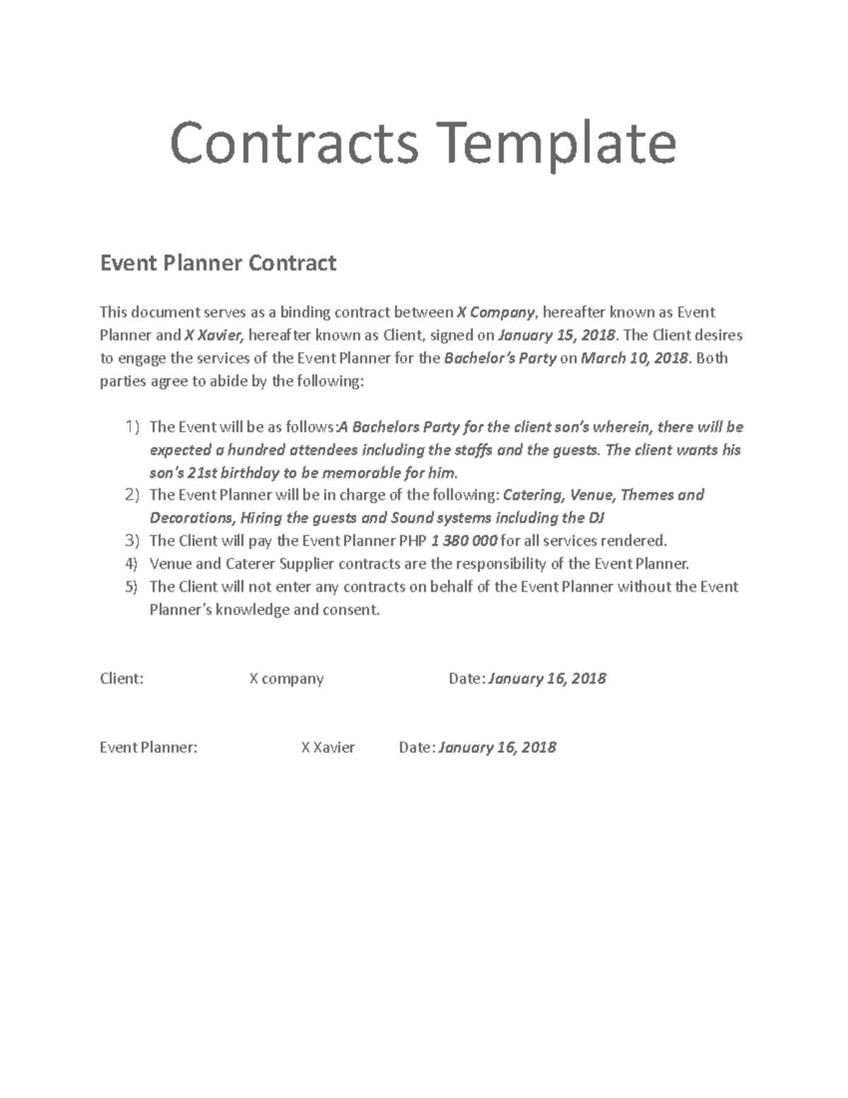Event Planner Template Contracts Template Event Planner Contract This